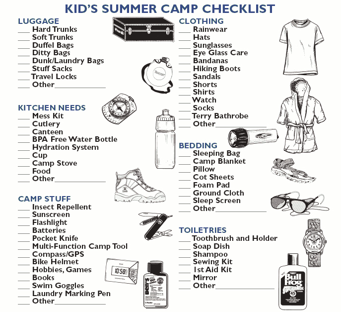 Kids Summer Camp Checklist